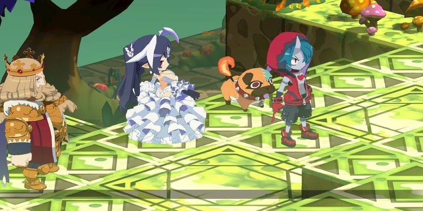 A story cutscene featuring characters from Disgaea 6