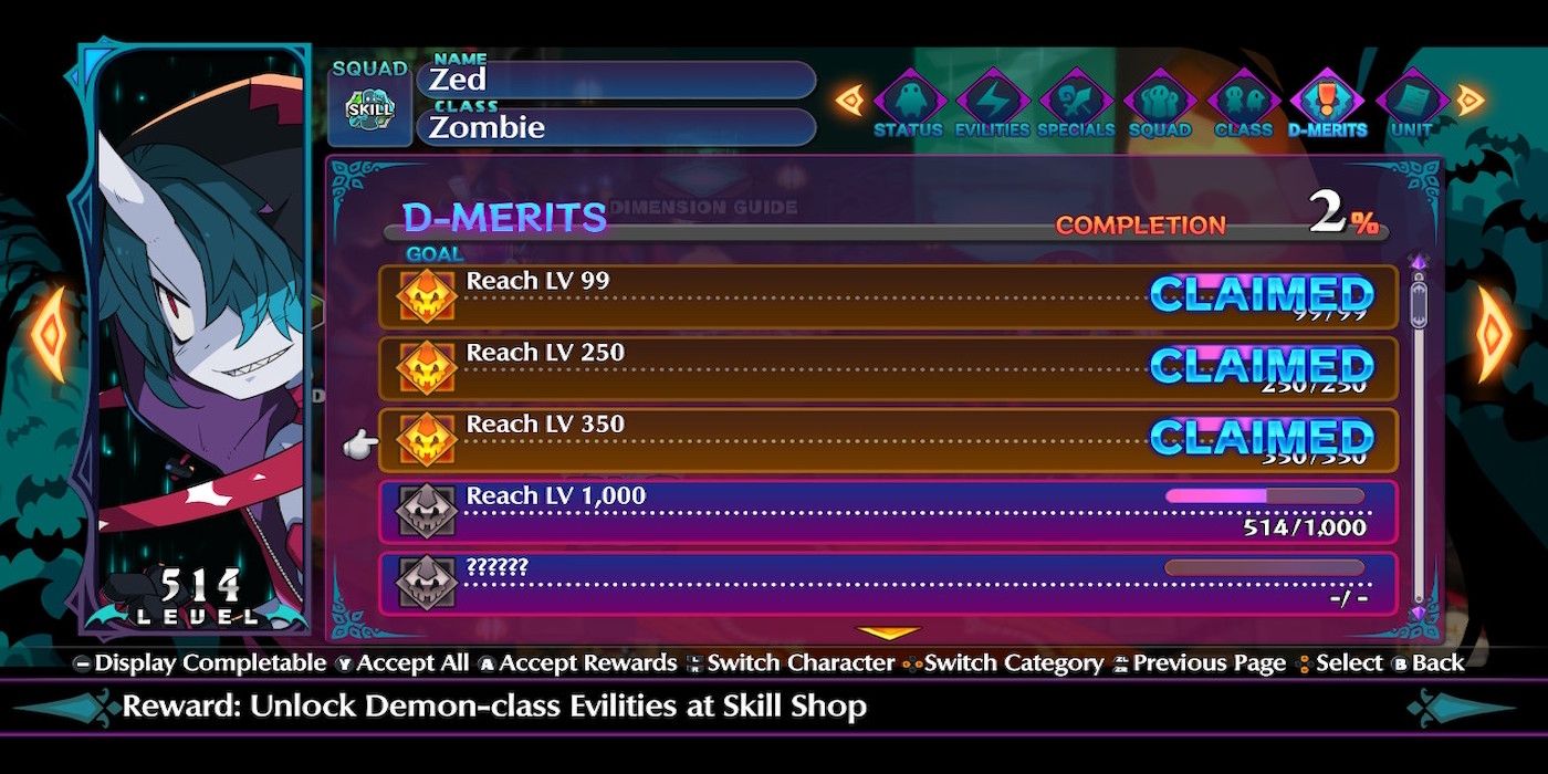 The D-Merit Menu from Disgaea 6