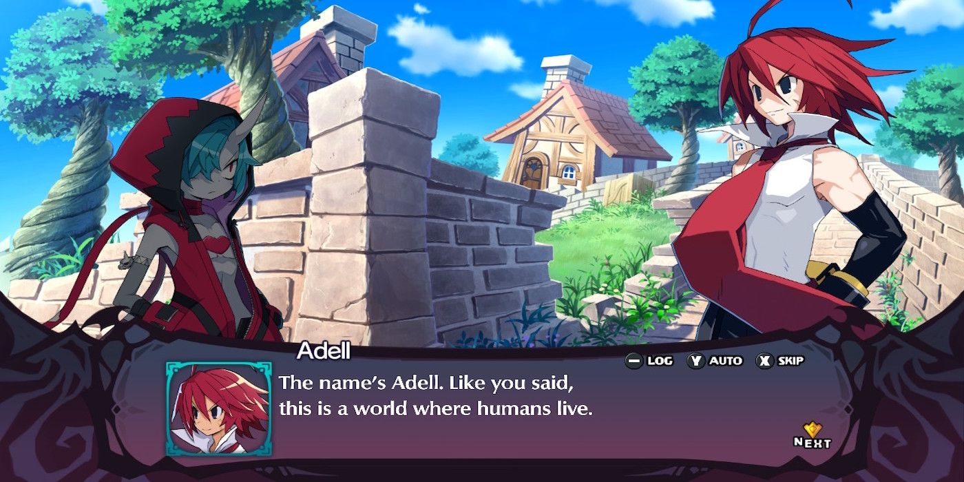 A story cutscene featuring characters from Disgaea 6