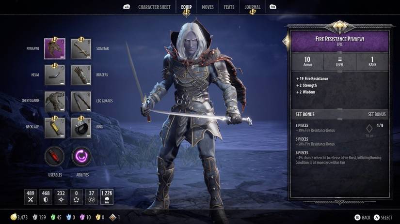 The gear menu from Dungeons & Dragons: Dark Alliance