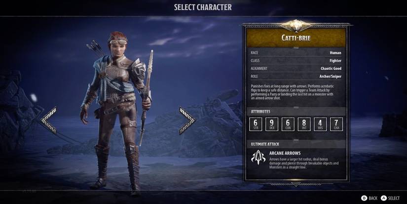 The character select screen from Dungeons & Dragons: Dark Alliance