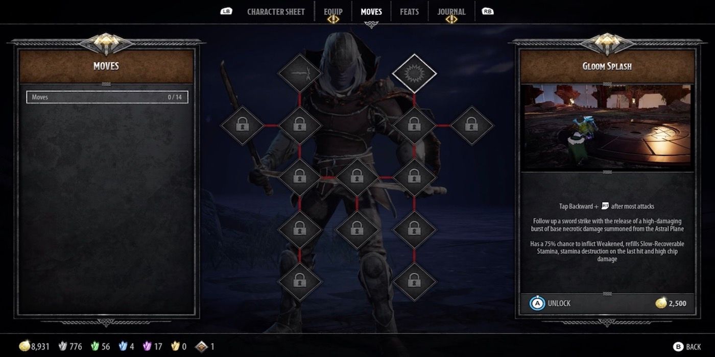 The upgrade menu from Dungeons & Dragons: Dark Alliance