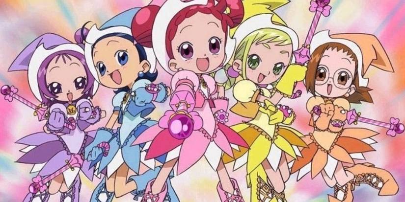 Ojamajo Doremi protagonists from left to right: Onpu Sega, Aiko Seno, Doremi Harukaze, Momoko Asuka, and Hazuki Fujiwara.