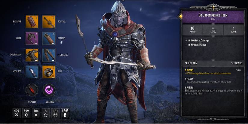 Dungeons & Dragons Dark Alliance gear menu in game