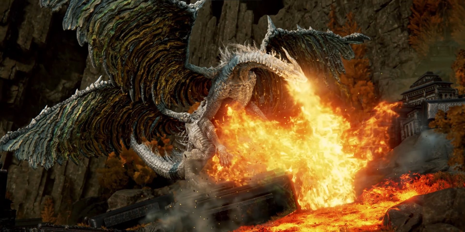 A huge dragon breathing fire