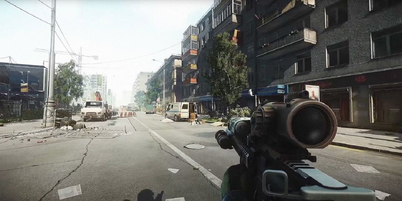 A combatant with their gun in the streets in Escape from Tarkov
