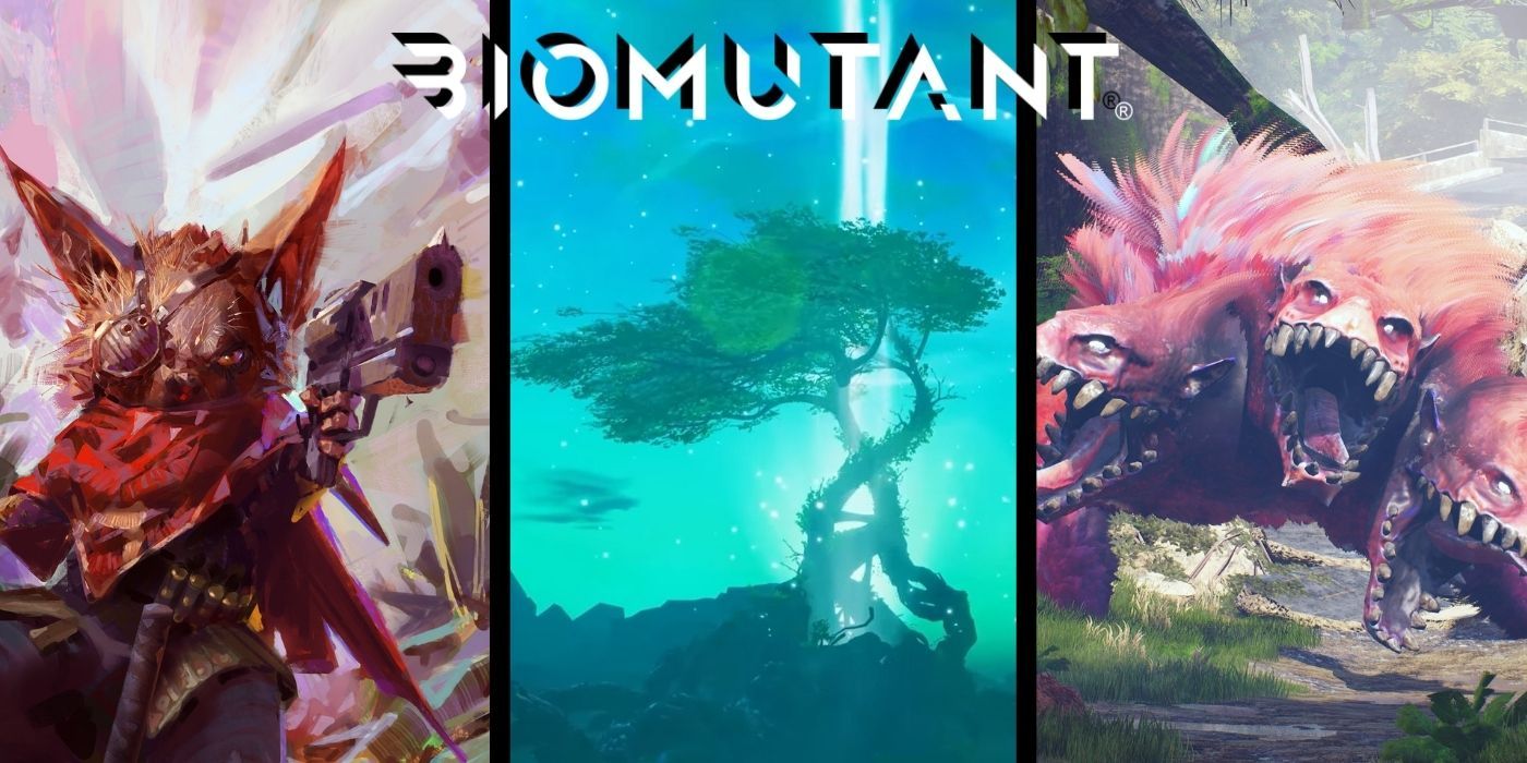 Biomutant Wallpaper Collage with Overlapping Logos