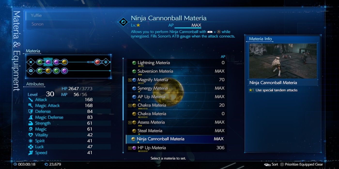 The Materia menu from Final Fantasy VII Remake