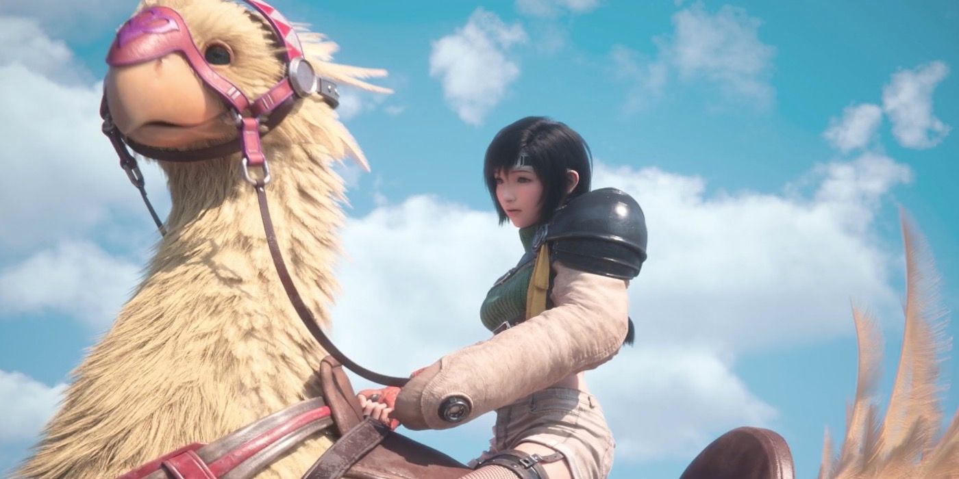 Yuffie riding a chocobo in Final Fantasy VII Remake