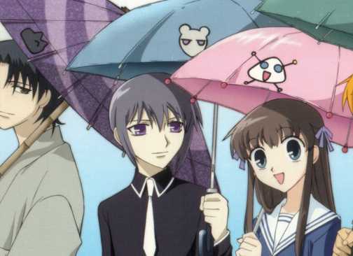 Fruits Baskets anime from 2001 Shigure, Yuki, Tohru, and Kyo