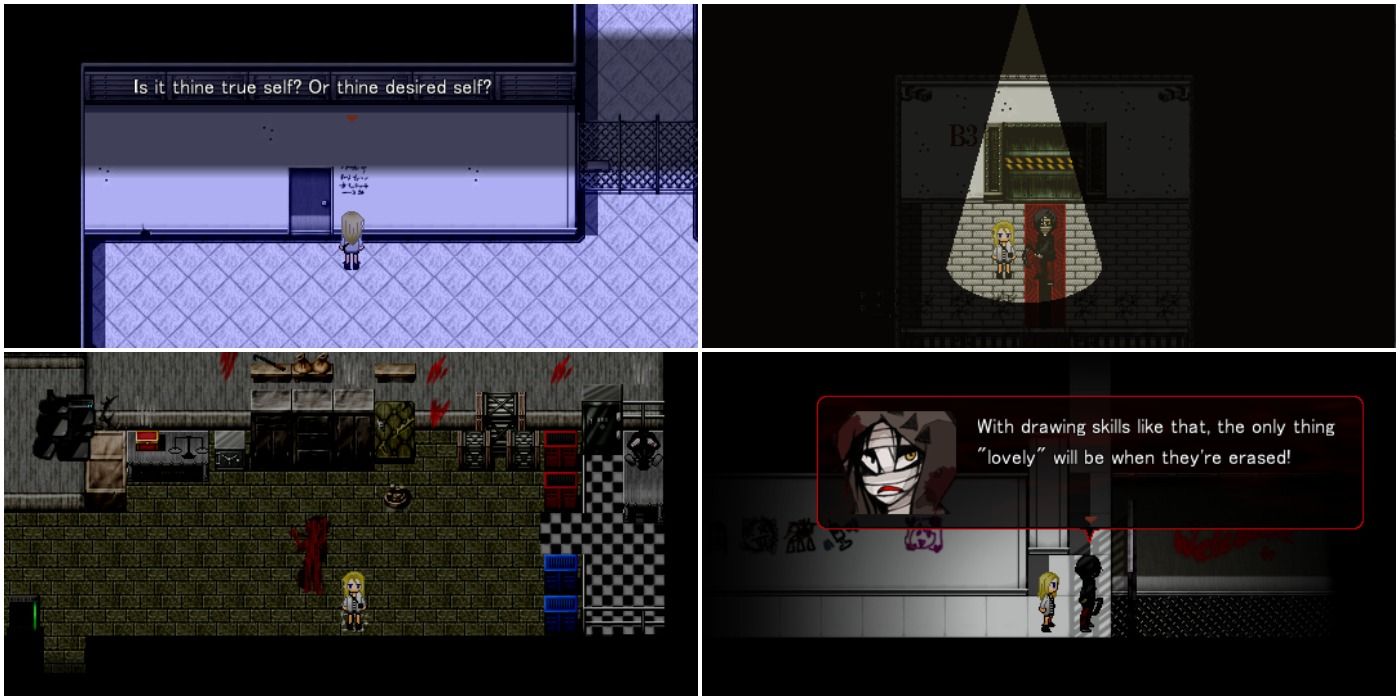 4 Screenshots from Angels of Death Retro Horror Game, Writing on Walls, Clues