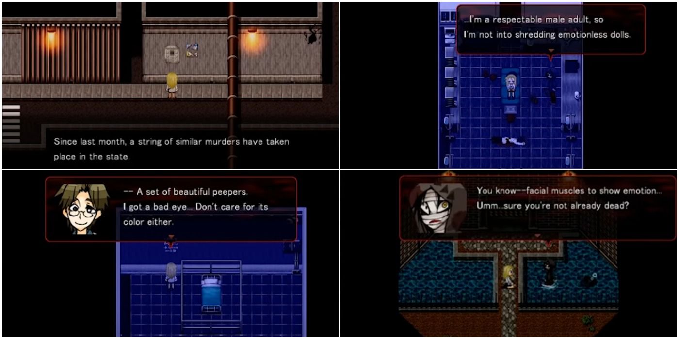 4 Screenshots from Angels of Death Retro Horror Game, Rachel Meeting Dr. Danny, Zack quips