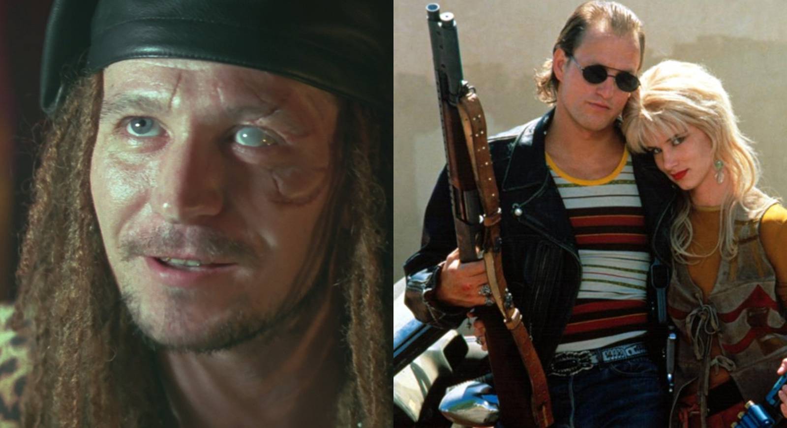Gary Oldman in True Romance and Woody Harrelson and Juliette Lewis in Natural Born Killers