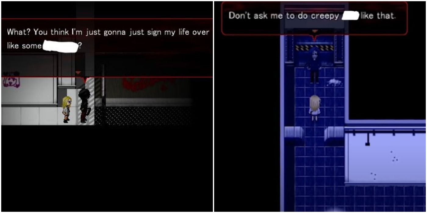 2 screenshots of Isaac Foster Angels of Death Game Swearing Examples