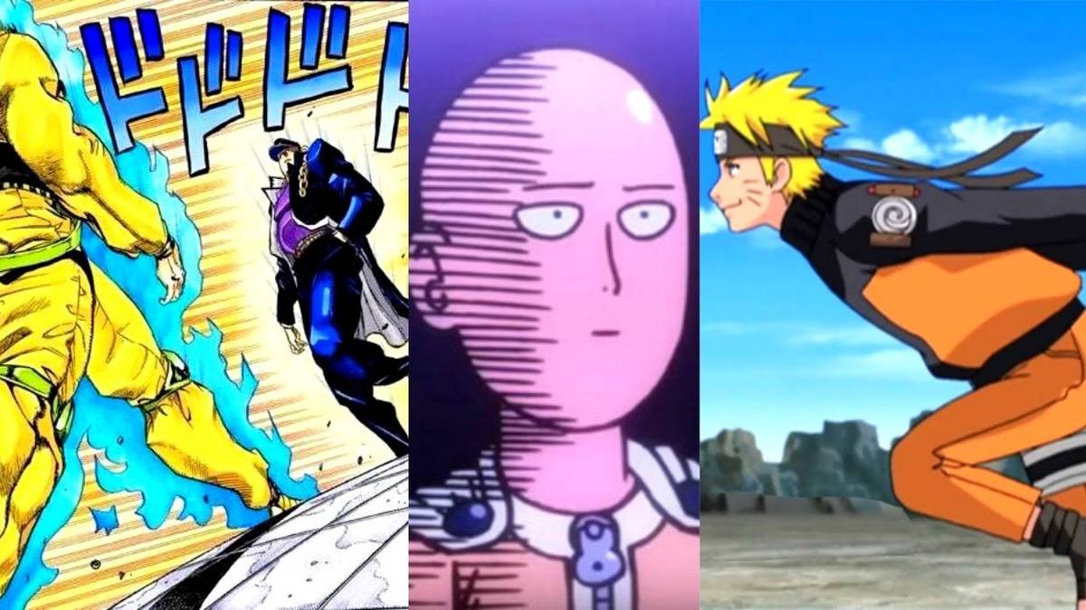 Jojo's Bizarre Adventure One Punch Man And Naruto Anime Poses Meme Split Image