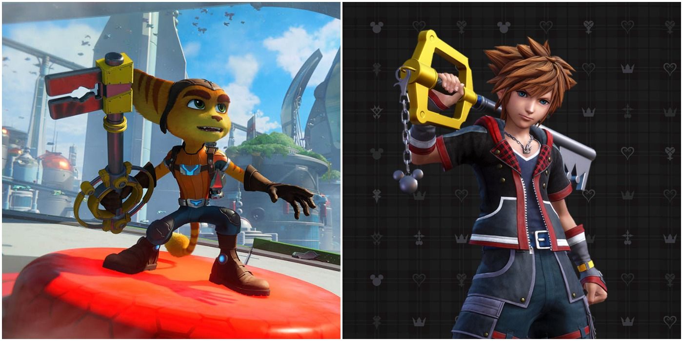 Ratchet wields a Keyblade from Kingdom Hearts in Ratchet & Clank: Rift Apart