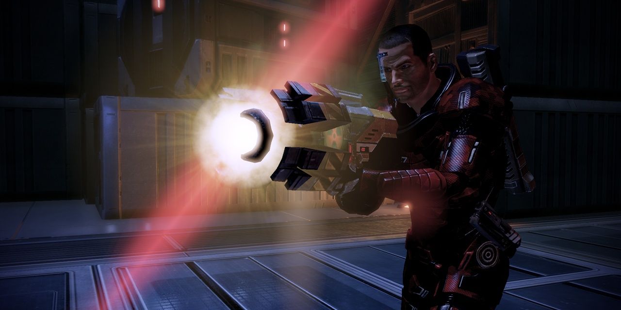 Shepard Firing M-920 Cain From Mass Effect 2