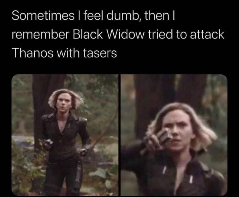 MCU Meme About Black Widow Trying To Use A Taser On Thanos