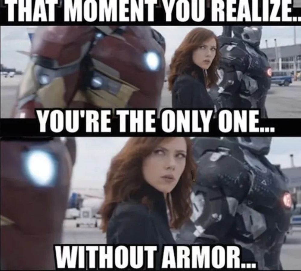MCU Meme about Black Widow Not Having Armor Like Her Teammates