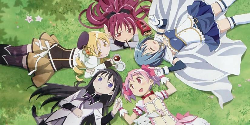 Puella Magi Madoka Magica protagonists: Kyoko Sakura, Sayaka Miki, Madoka Kaname, Homura Akemi, and Mami Tomoe.