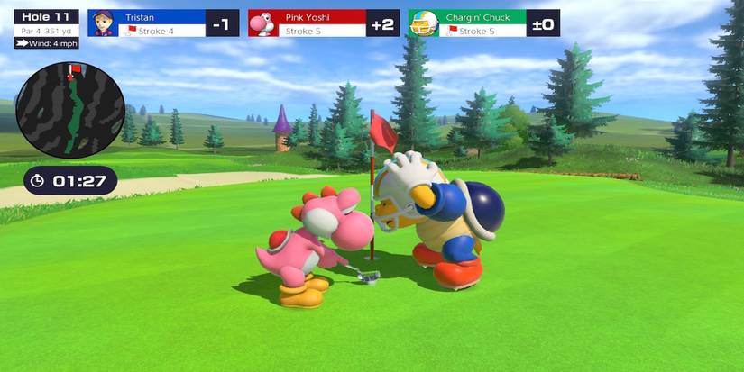 Playing golf in Mario Golf Super Rush
