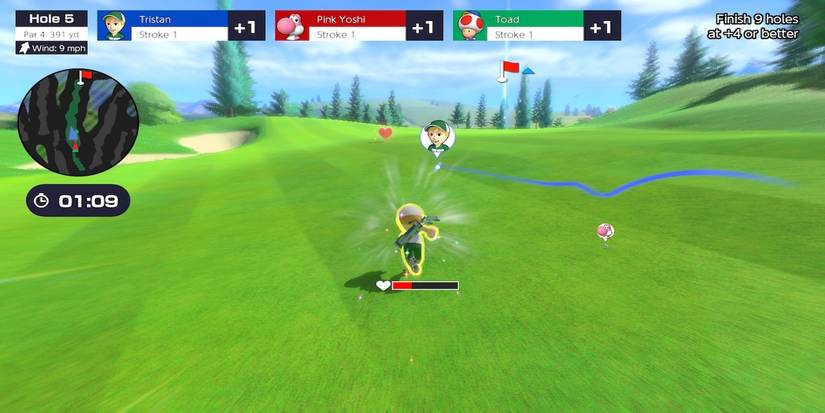 Playing golf in Mario Golf Super Rush