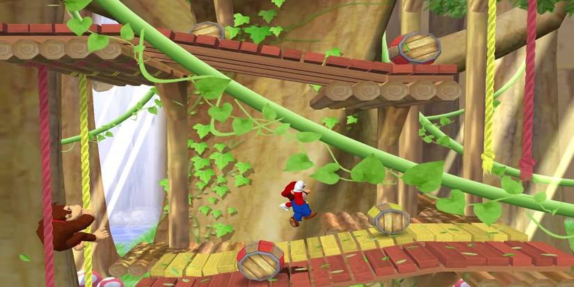 Mario Party 7 Jump, Man Mario and Donkey Kong jumping barrels racing