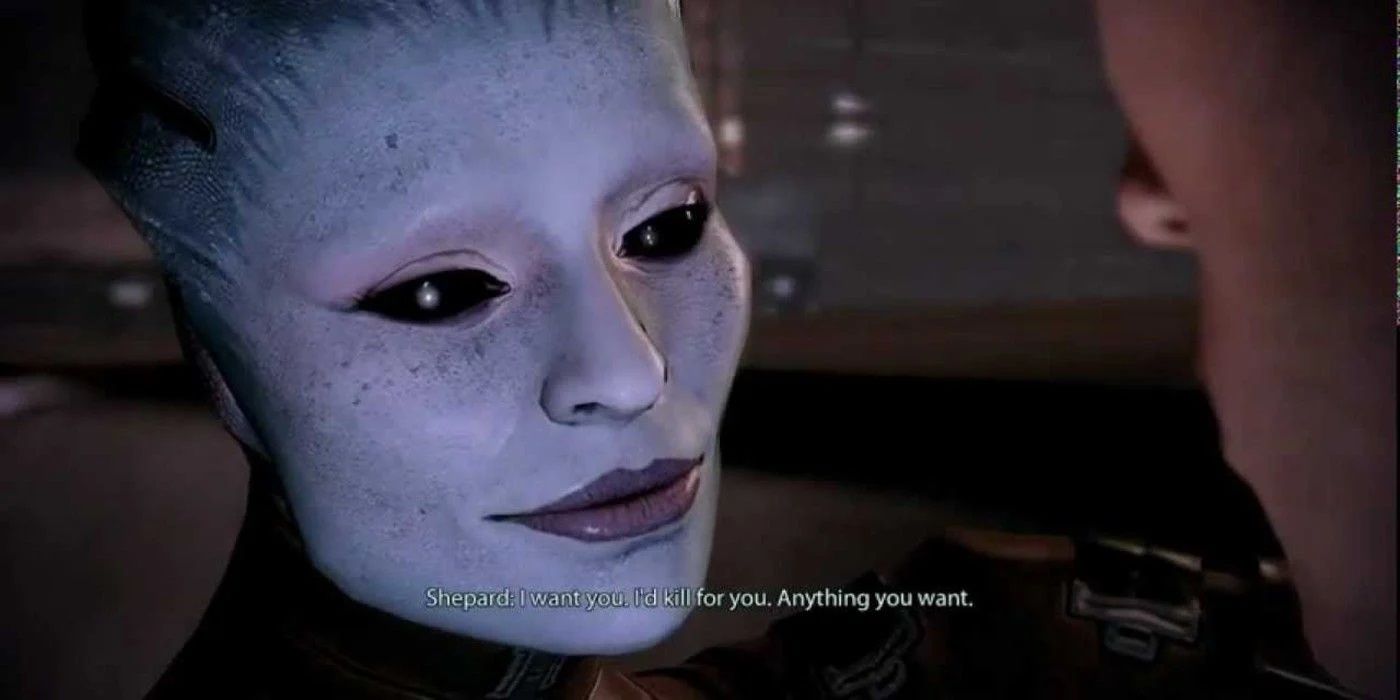Morinth gets ready to kill Shepard in Mass Effect 2 Legendary Edition