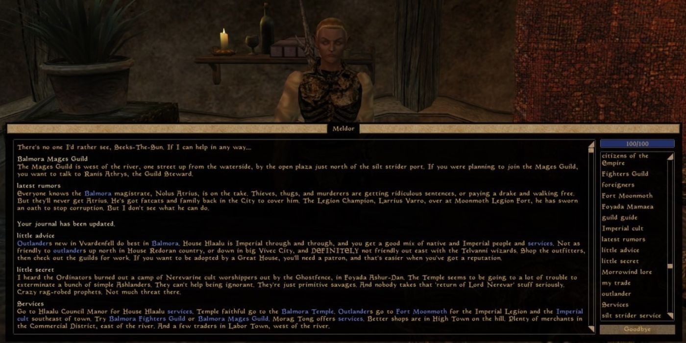 Morrowind Topic-Based Dialogue