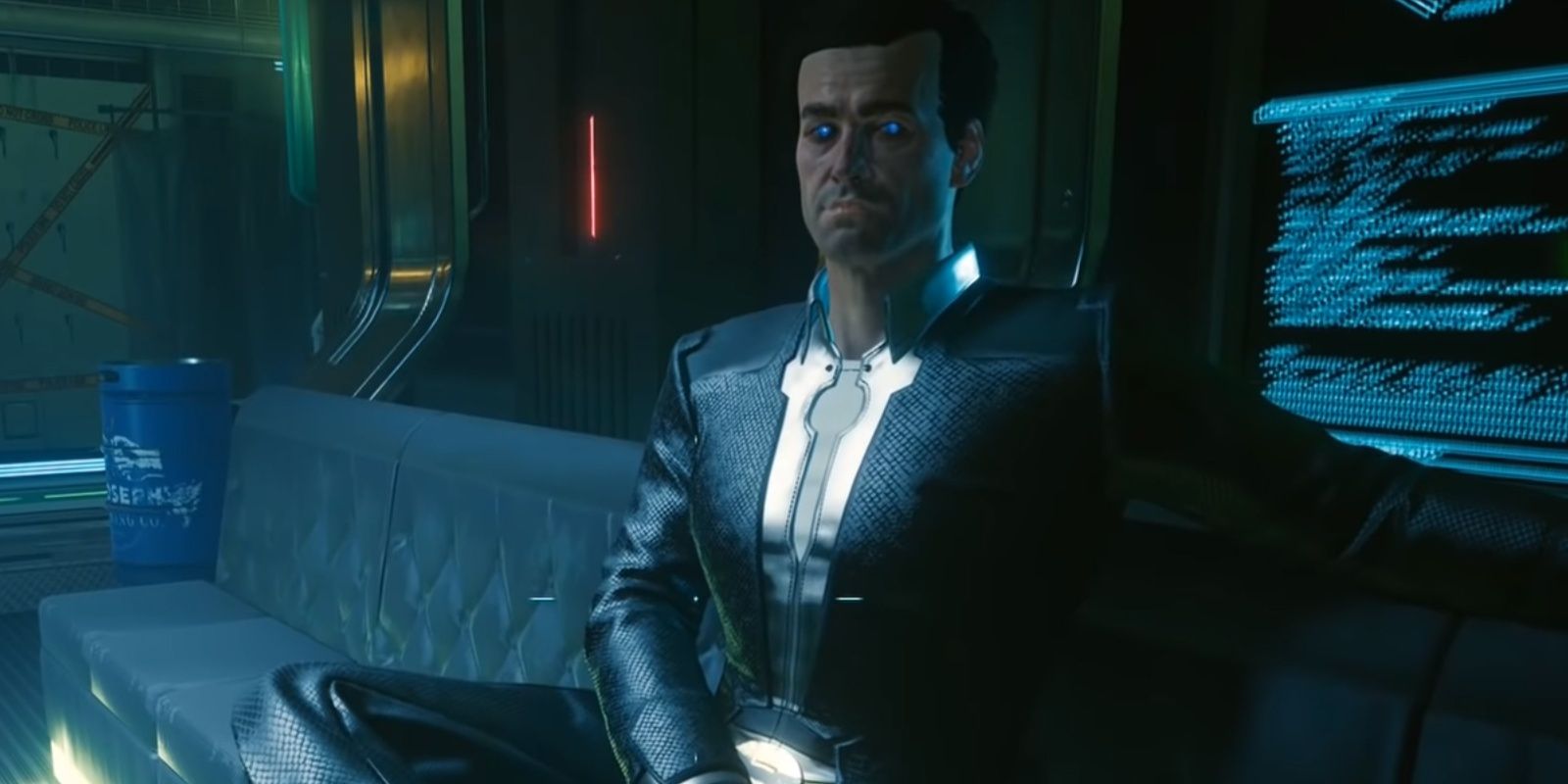 Mr. Blue Eyes speaks to V in Cyberpunk 2077