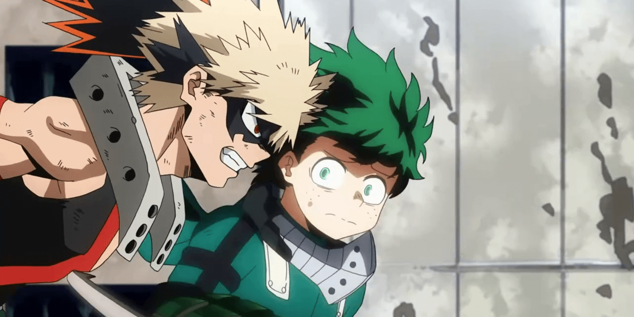 Bakugo and Midoriya in the midst of a fight