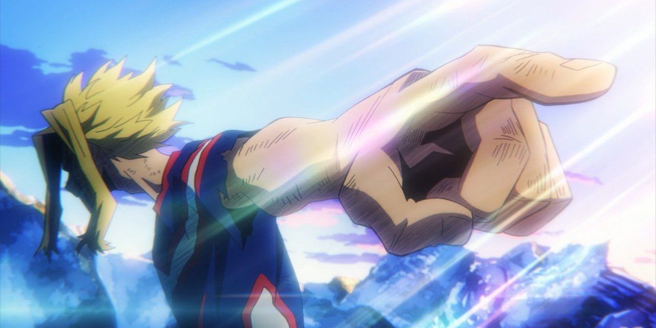 All Might pointing at Deku in My Hero Academia