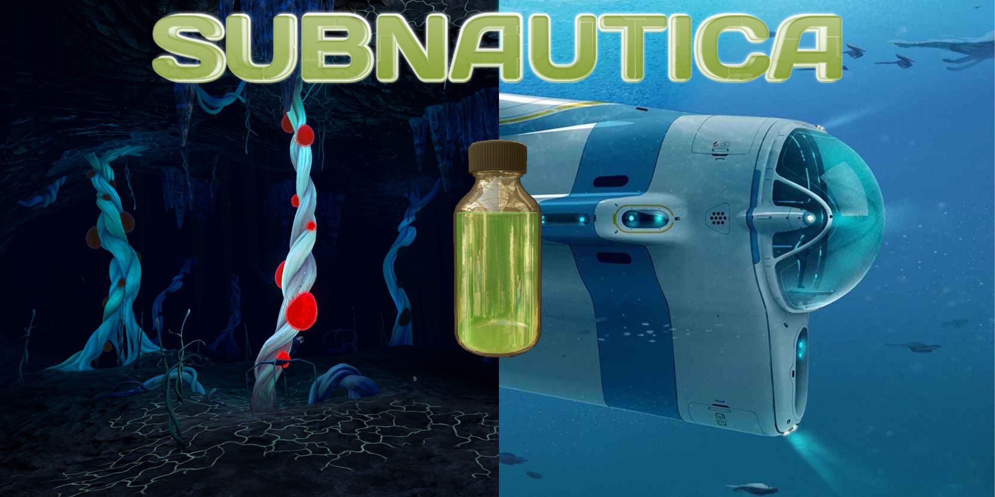 Subnautica Polyaniline over images of a reaper and the Cyclops