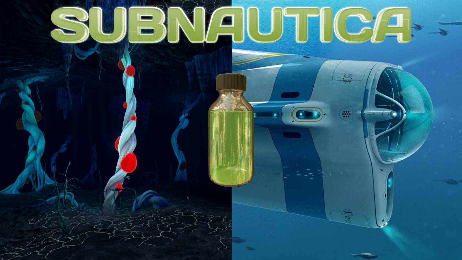 Subnautica Polyaniline over images of a reaper and the Cyclops