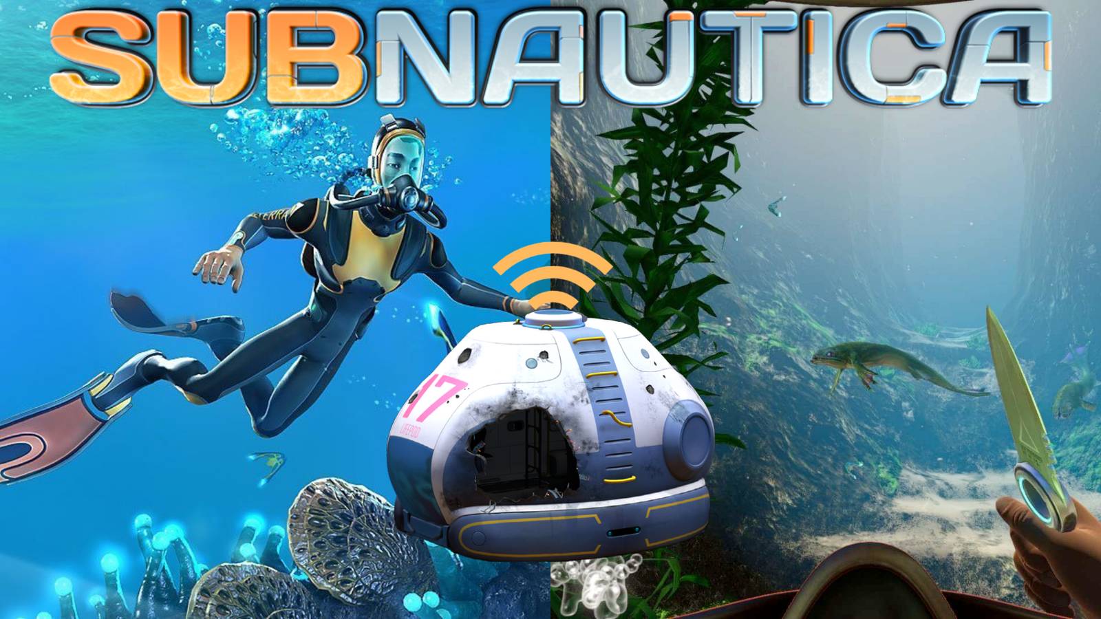 Subnautica Escape Pod Locations imposed on ocean images from the game