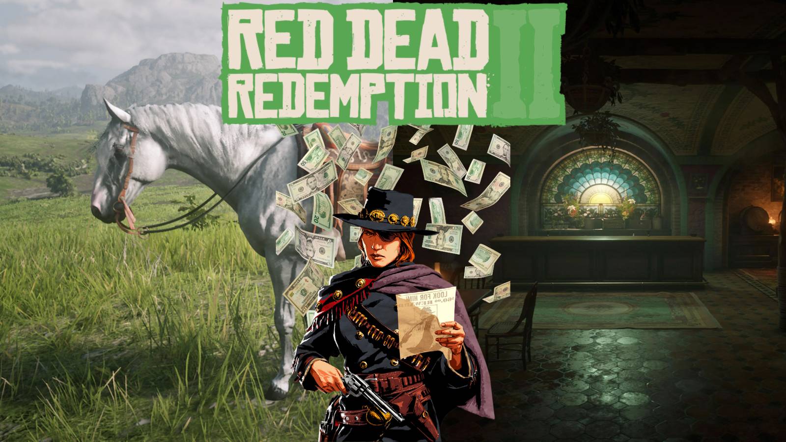 Red Dead Redemption II logo over a horse in the game