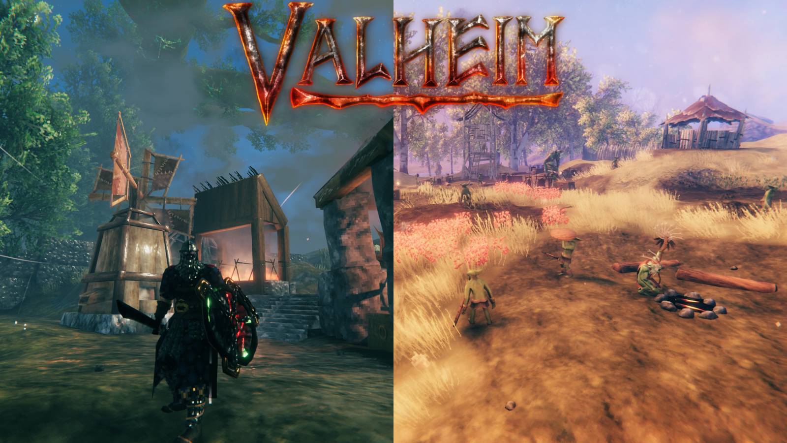 Valheim scenery with logo superimposed