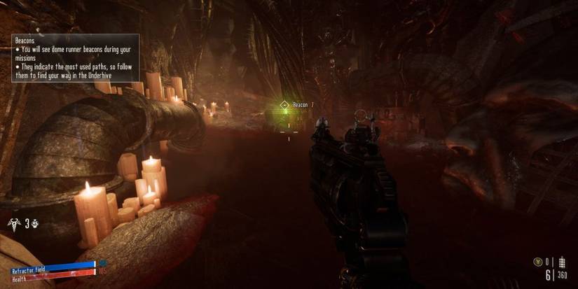 Green Beacons Lead The Way To The Next Objective In Necromunda: Hired Gun