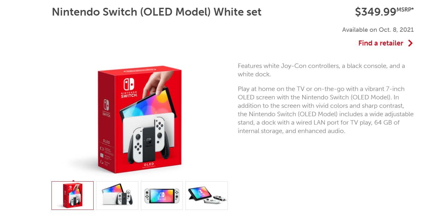 Nintendo Switch OLED Model retail page on Nintendo Website