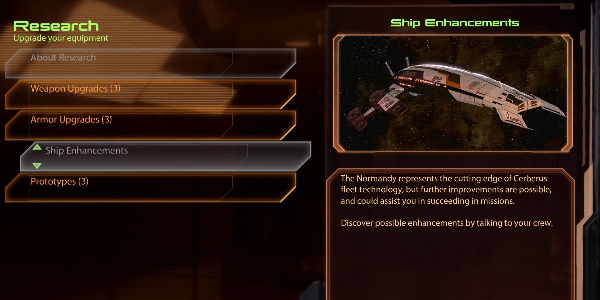 Upgrade Menu in Mass Effect 2 Legendary Edition
