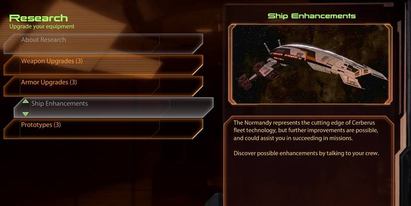 Upgrade Menu in Mass Effect 2 Legendary Edition