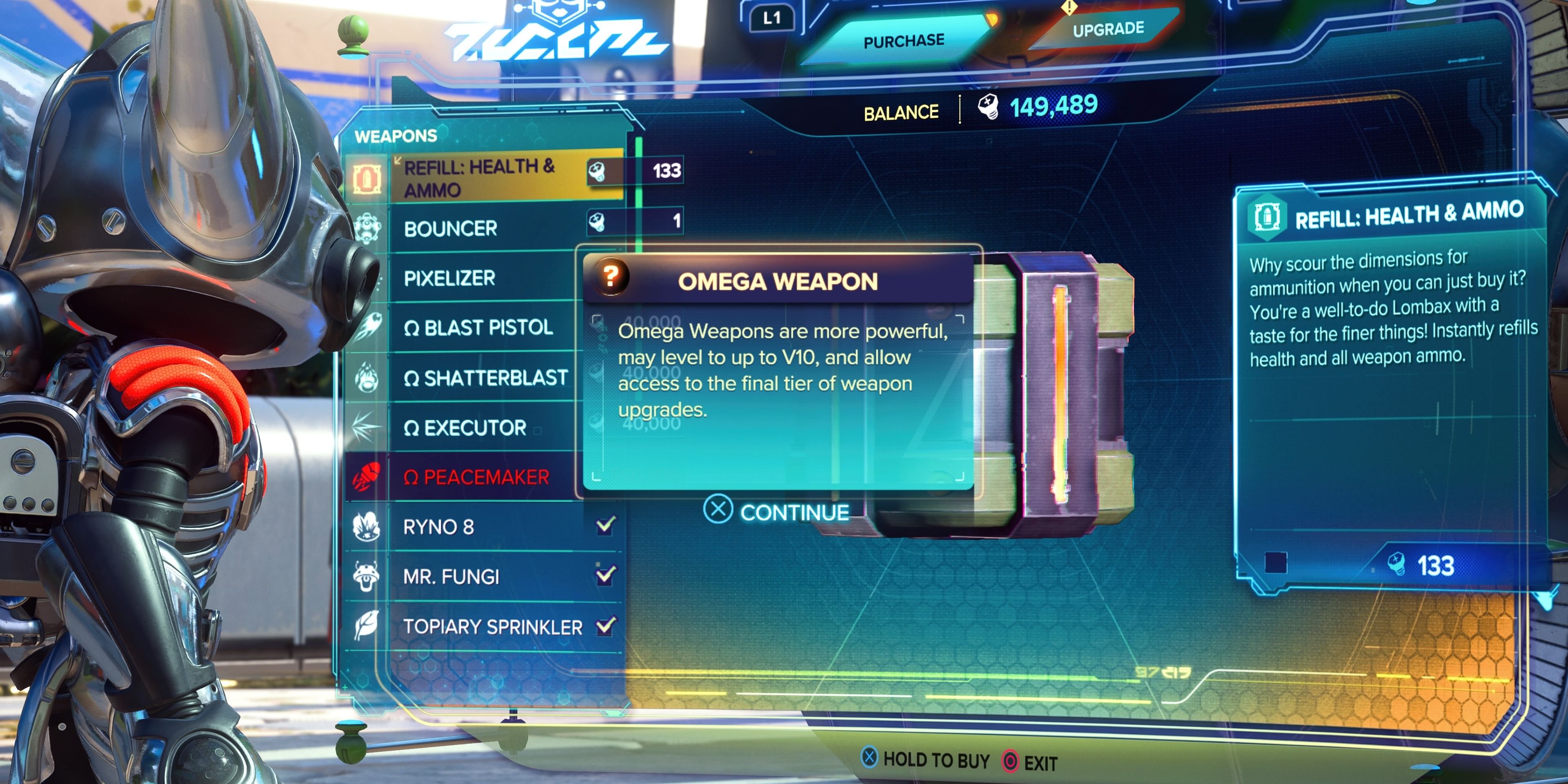 An Omega weapon in Ratchet & Clank: Rift Apart