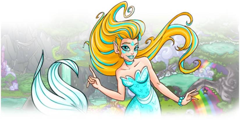 The Rainbow Fairy in front of the Rainbow Fountain