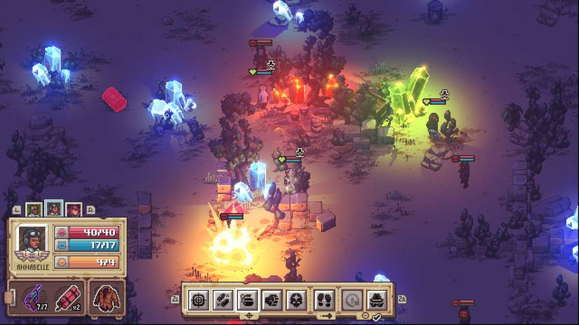 Adventures do combat surrounded by crystals