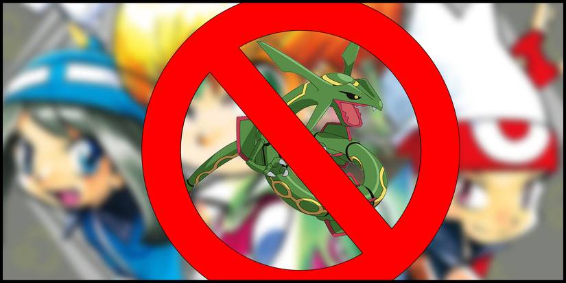 Pokemon Adventures Emerald - An Image Of Rayquza With A Denied Symbol Over It