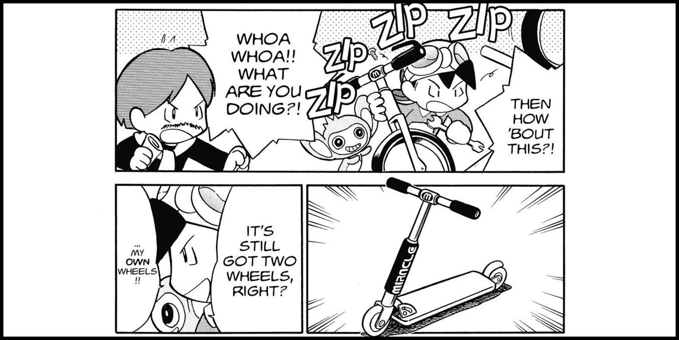 Pokemon Adventures Gold Silver And Crystal - Gold Turning His Bike Into A Scooter