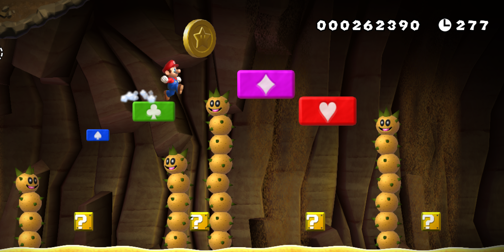 Mario Making His Way Through Cave With Pokeys