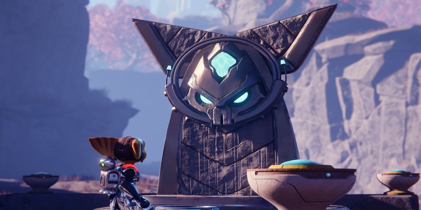 A Lombax shrine in Ratchet and Clank: Rift Apart