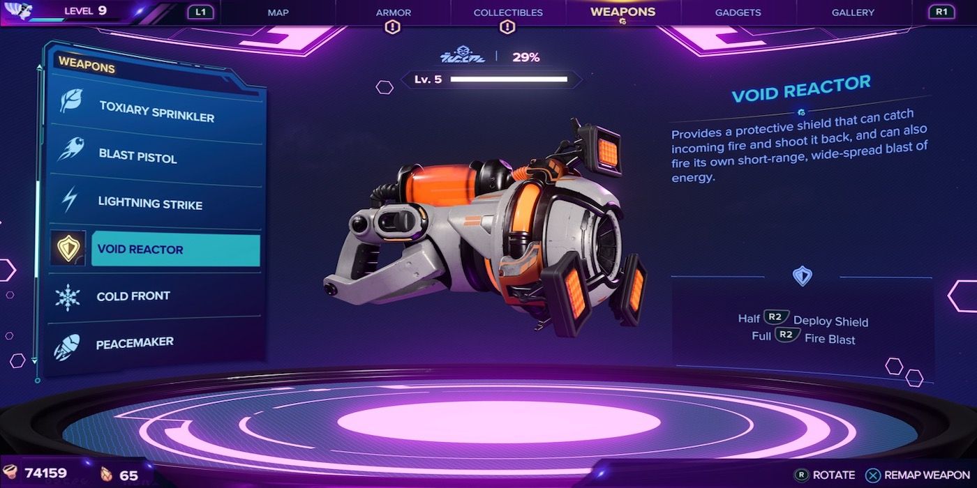 The Void Reactor weapon from Ratchet and Clank: Rift Apart