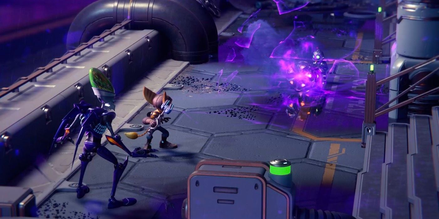 Multiple characters in-game from Ratchet and Clank: Rift Apart